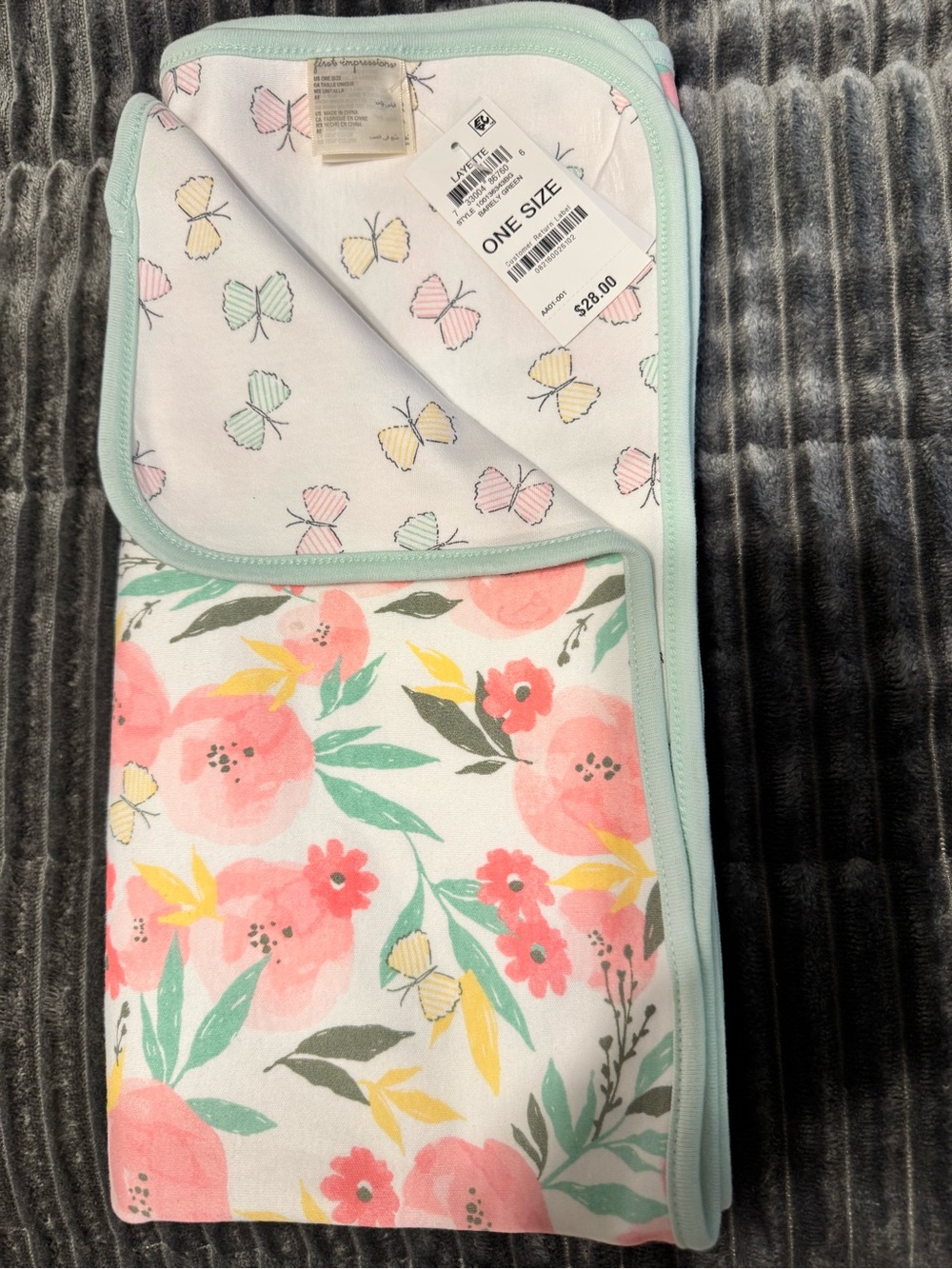 Butterfly Print White Baby Bedding Swaddle Blanket - Pastel Pink, Yellow, Mint